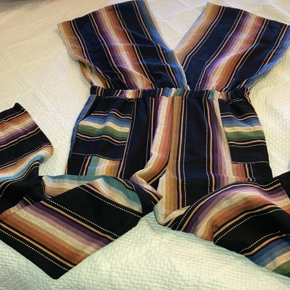 Women’s serape style striped jumpsuit festival southwestern 100%cotton